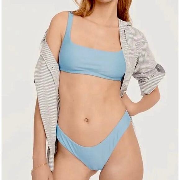 NEW J. Crew‎ Women’s Medium Curved Waist Cheeky Bikini Bottom Blue NWT - Picture 1 of 6